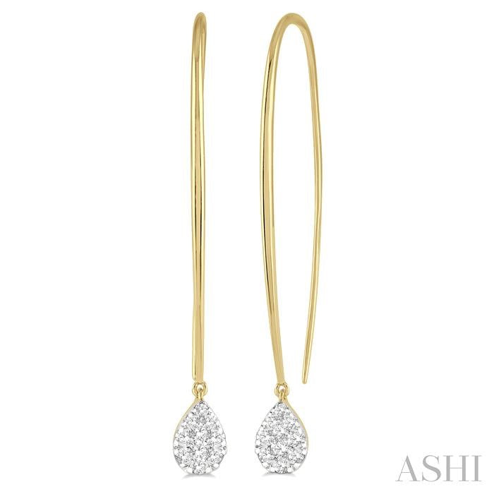 1/3 Ctw Pear Shape Dangler Shine Bright Round Cut Diamond Earrings in 14K Yellow and White Gold