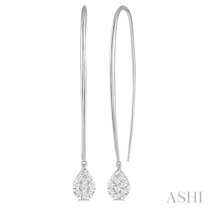 1/3 Ctw Pear Shape Dangler Shine Bright Round Cut Diamond Earrings in 14K White Gold