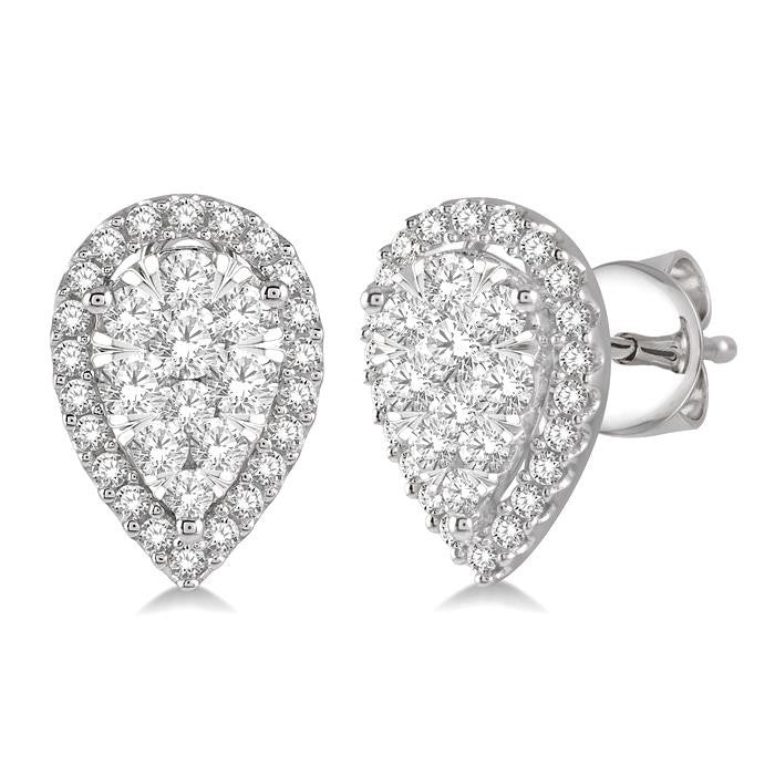1 Ctw Pear Shape Shine Bright Diamond Stud Earrings in 14K White Gold