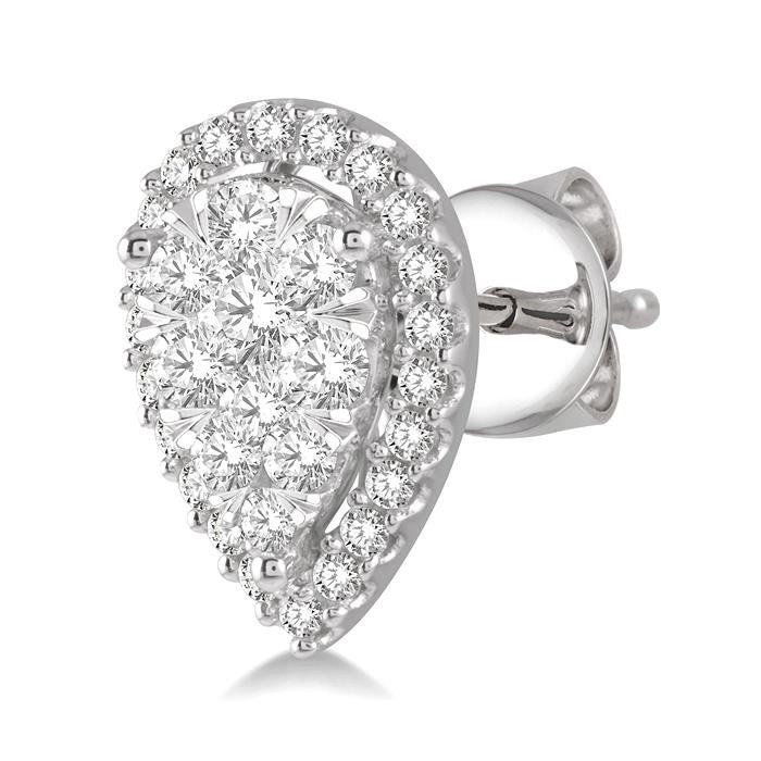 1 Ctw Pear Shape Shine Bright Diamond Stud Earrings in 14K White Gold