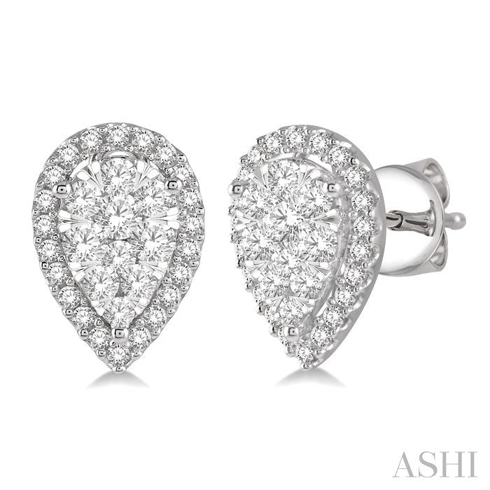 1 Ctw Pear Shape Shine Bright Diamond Stud Earrings in 14K White Gold