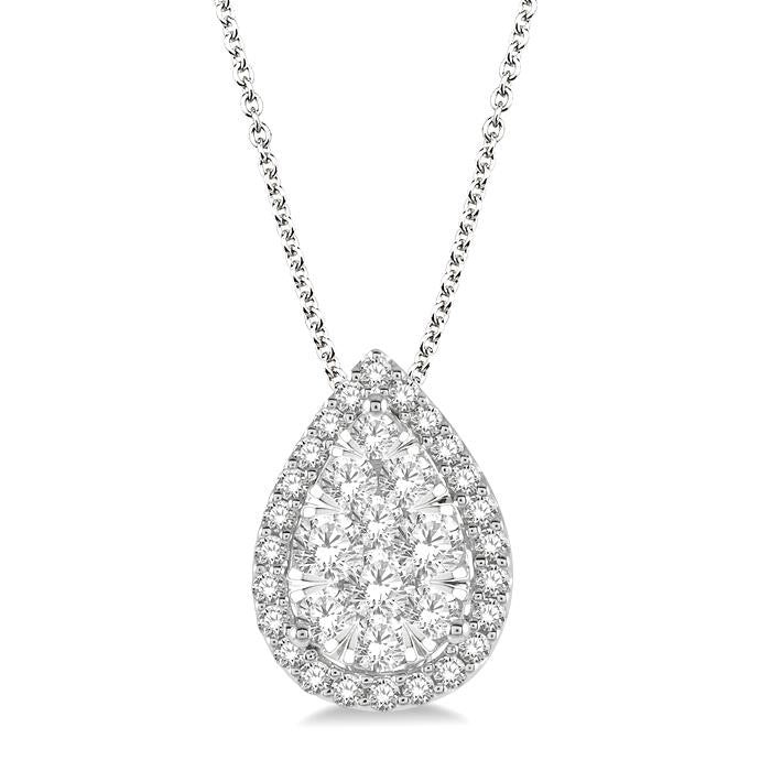 3/4 Ctw Pear Shape Shine Bright Round Cut Diamond Pendant With Chain in 14K White Gold