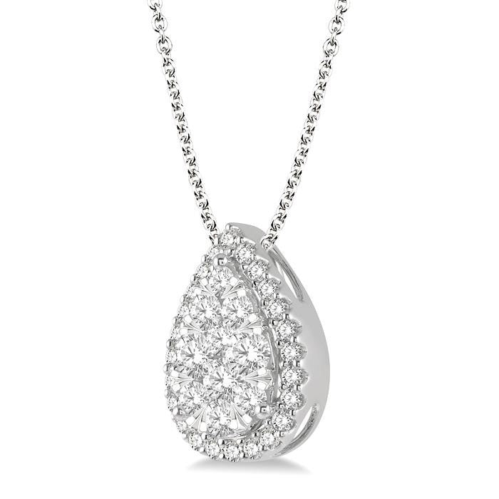 3/4 Ctw Pear Shape Shine Bright Round Cut Diamond Pendant With Chain in 14K White Gold