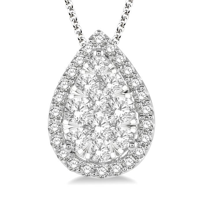 3/4 Ctw Pear Shape Shine Bright Round Cut Diamond Pendant With Chain in 14K White Gold