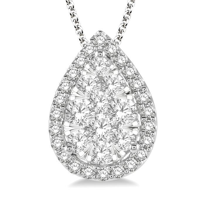 Zenith Rill Pear Shape Halo Shine Bright Essential Diamond Pendant