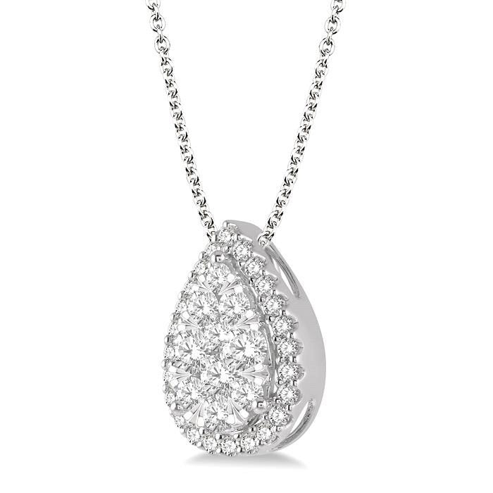 Xenia Pear Shape Halo Shine Bright Essential Diamond Pendant
