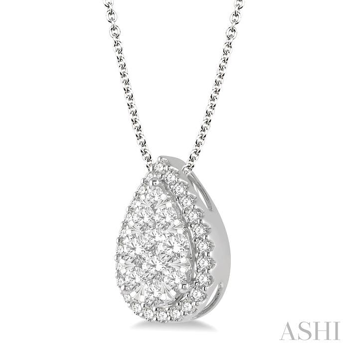 3/4 Ctw Pear Shape Shine Bright Round Cut Diamond Pendant With Chain in 14K White Gold