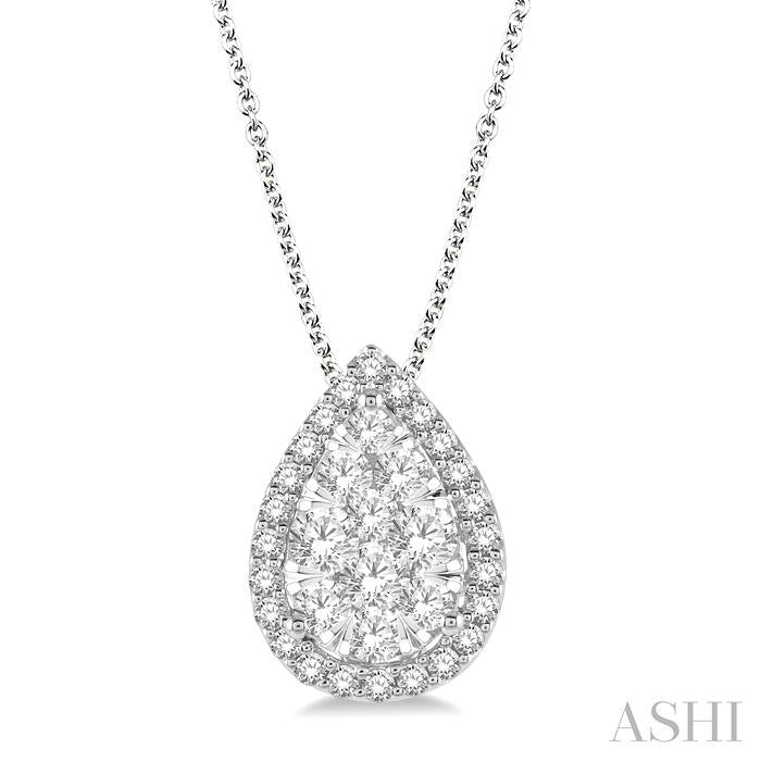 3/4 Ctw Pear Shape Shine Bright Round Cut Diamond Pendant With Chain in 14K White Gold