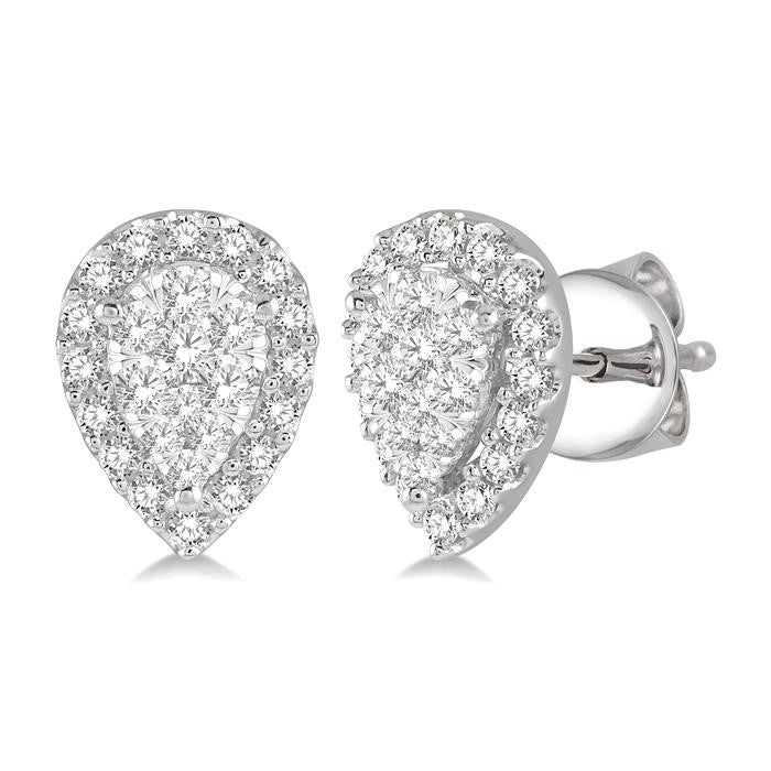 1/2 Ctw Pear Shape Shine Bright Diamond Stud Earrings in 14K White Gold