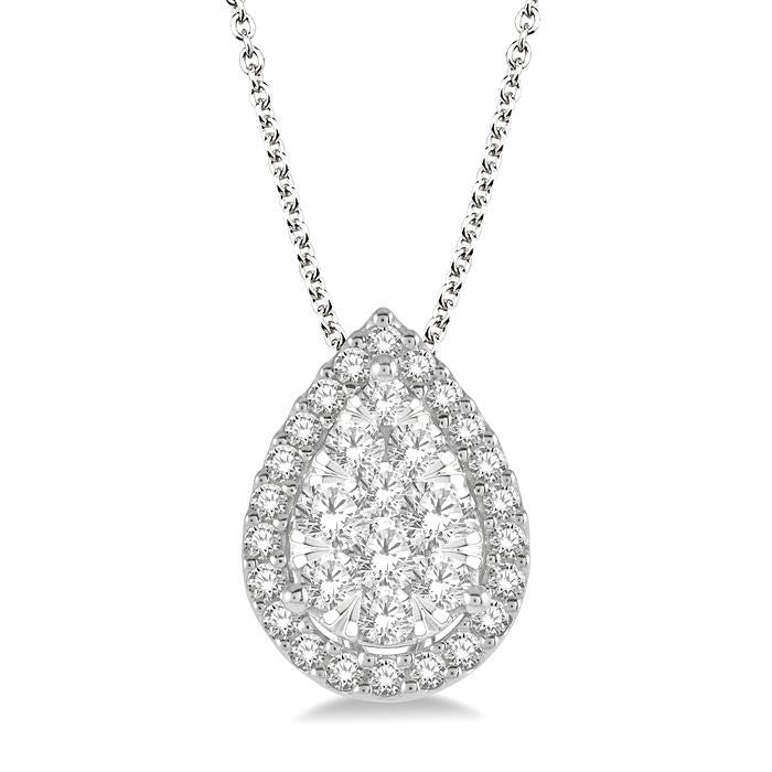 1/2 Ctw Pear Shape Shine Bright Round Cut Diamond Pendant With Chain in 14K White Gold