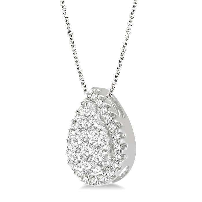 1/2 Ctw Pear Shape Shine Bright Round Cut Diamond Pendant With Chain in 14K White Gold