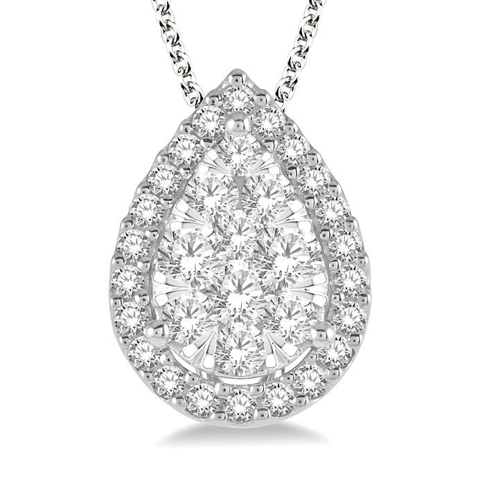 1/2 Ctw Pear Shape Shine Bright Round Cut Diamond Pendant With Chain in 14K White Gold