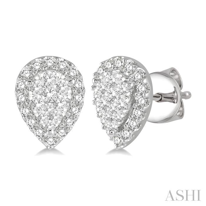 1/2 Ctw Pear Shape Shine Bright Diamond Stud Earrings in 14K White Gold