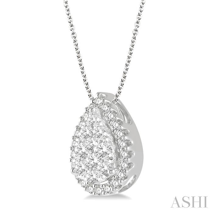 1/2 Ctw Pear Shape Shine Bright Round Cut Diamond Pendant With Chain in 14K White Gold