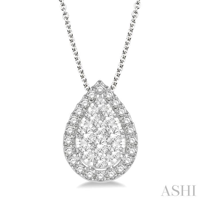 1/2 Ctw Pear Shape Shine Bright Round Cut Diamond Pendant With Chain in 14K White Gold