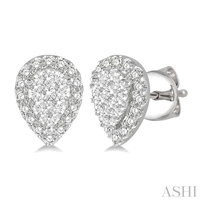 1/2 Ctw Pear Shape Shine Bright Diamond Stud Earrings in 14K White Gold