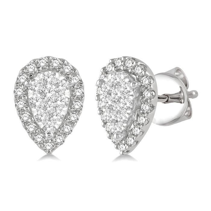 1/3 Ctw Pear Shape Shine Bright Diamond Stud Earrings in 14K White Gold