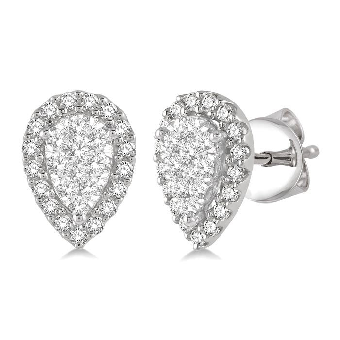 1/3 Ctw Pear Shape Shine Bright Diamond Stud Earrings in 14K White Gold