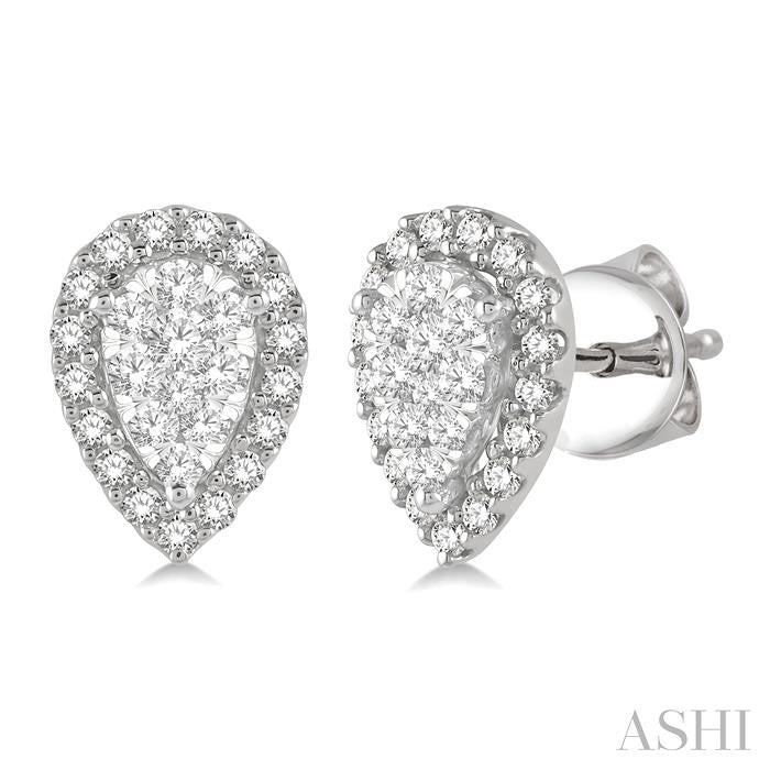 1/3 Ctw Pear Shape Shine Bright Diamond Stud Earrings in 14K White Gold