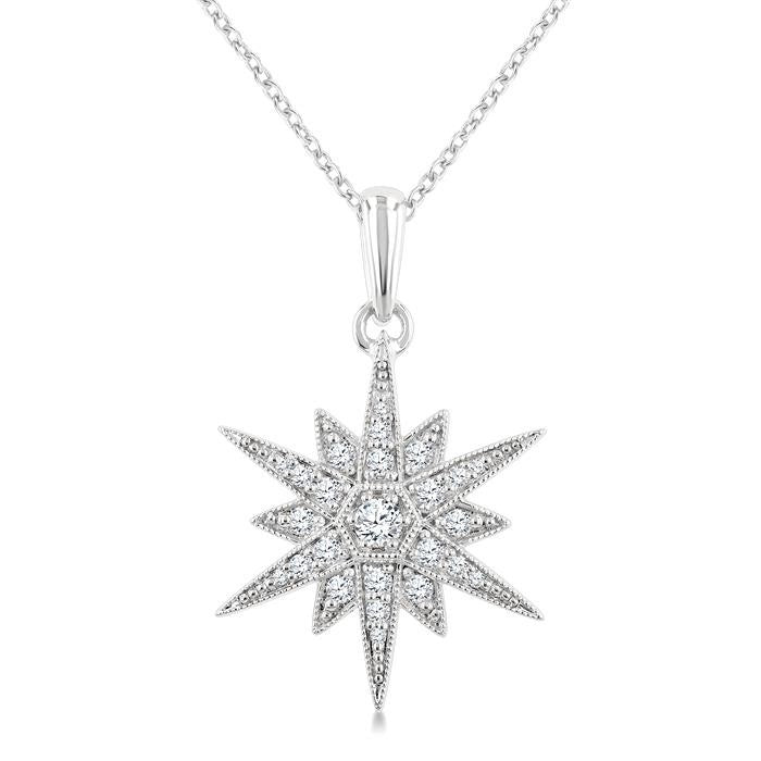 1/4 Ctw Round Cut Diamond Star Pendant With Chain in 10K White Gold