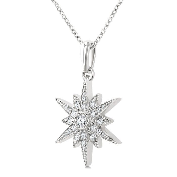 1/4 Ctw Round Cut Diamond Star Pendant With Chain in 10K White Gold
