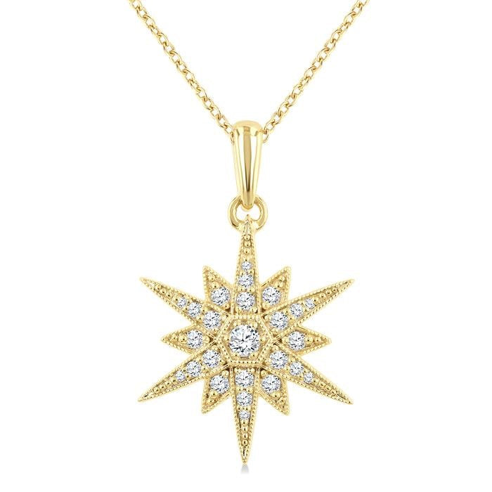 1/4 Ctw Round Cut Diamond Star Pendant With Chain in 10K Yellow Gold