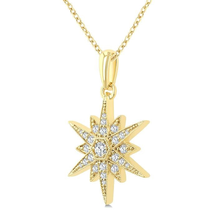 1/4 Ctw Round Cut Diamond Star Pendant With Chain in 10K Yellow Gold