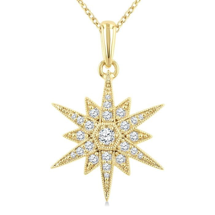 1/4 Ctw Round Cut Diamond Star Pendant With Chain in 10K Yellow Gold