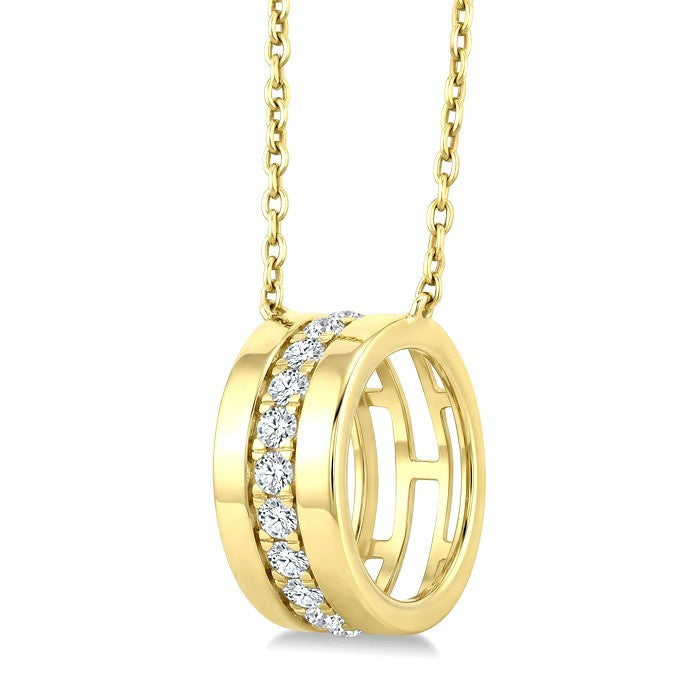 1/5 Ctw Round Cut Golden Glow Diamond Rondelle  Bold Fashion Pendant With Chain in 10K Yellow Gold