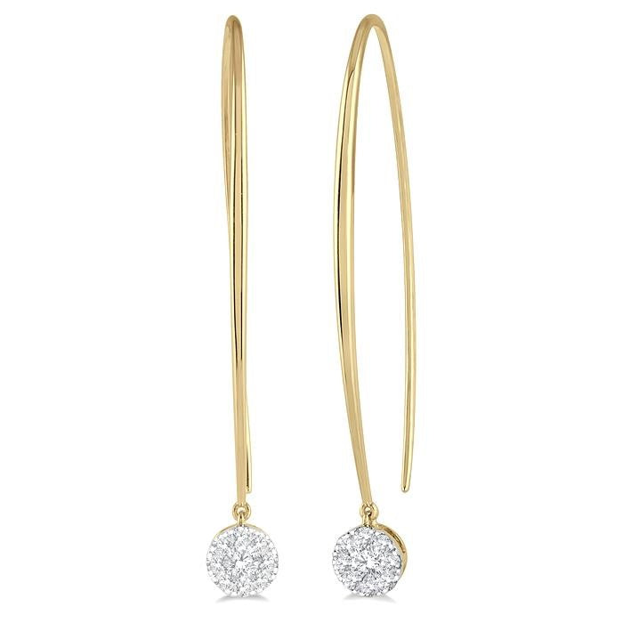 1/2 Ctw Round Dangler Shine Bright Diamond Earrings in 14K Yellow and White Gold