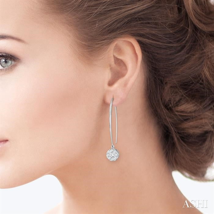 1/2 Ctw Round Dangler Shine Bright Diamond Earrings in 14K White Gold