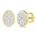 1/2 Ctw Oval Shape Shine Bright Round Cut Diamond Bezel Stud Earrings in 14K Yellow and White Gold