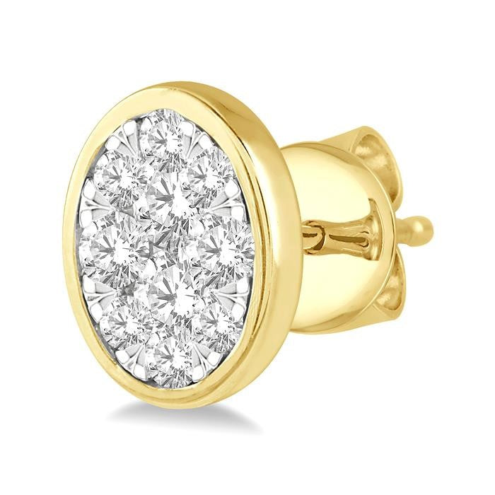 1/2 Ctw Oval Shape Shine Bright Round Cut Diamond Bezel Stud Earrings in 14K Yellow and White Gold