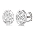 1/2 Ctw Oval Shape Shine Bright Round Cut Diamond Bezel Stud Earrings in 14K White Gold