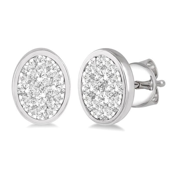 1/2 Ctw Oval Shape Shine Bright Round Cut Diamond Bezel Stud Earrings in 14K White Gold