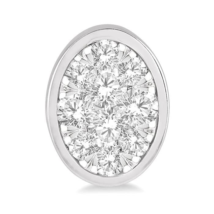 1/2 Ctw Oval Shape Shine Bright Round Cut Diamond Bezel Stud Earrings in 14K White Gold