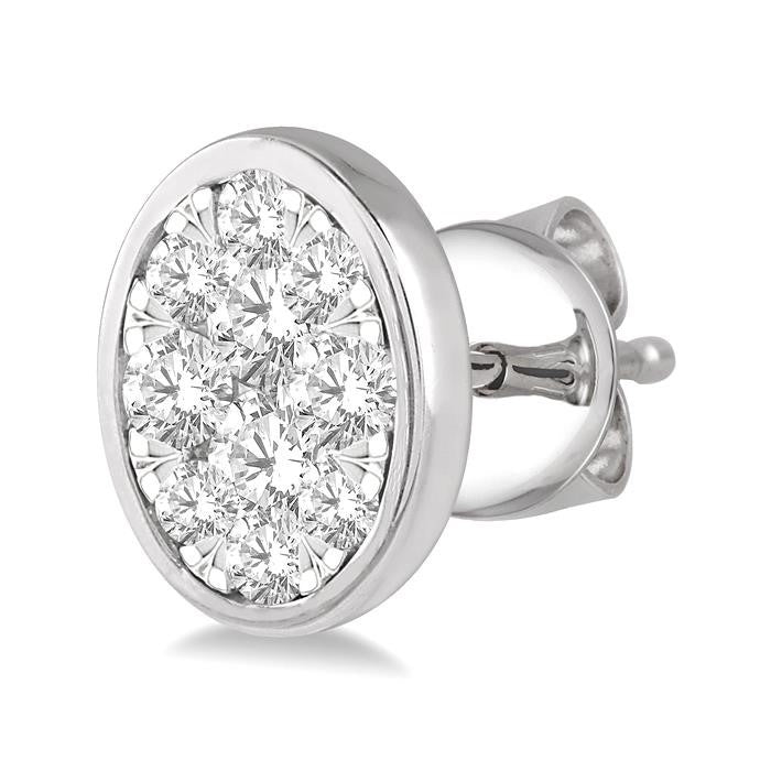 1/2 Ctw Oval Shape Shine Bright Round Cut Diamond Bezel Stud Earrings in 14K White Gold