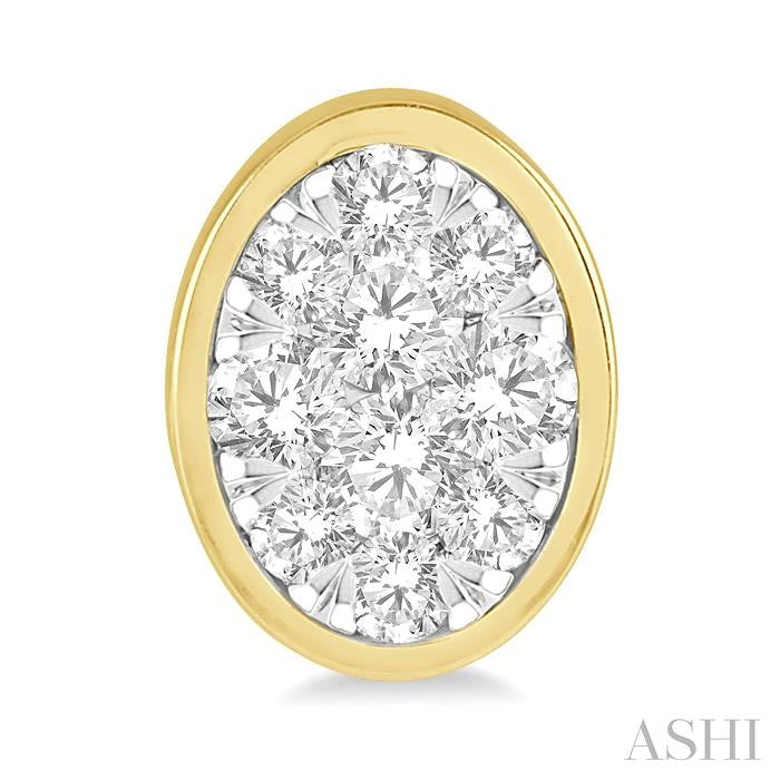 1/2 Ctw Oval Shape Shine Bright Round Cut Diamond Bezel Stud Earrings in 14K Yellow and White Gold