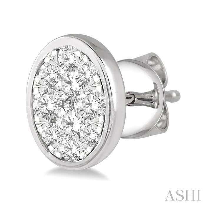 1/2 Ctw Oval Shape Shine Bright Round Cut Diamond Bezel Stud Earrings in 14K White Gold