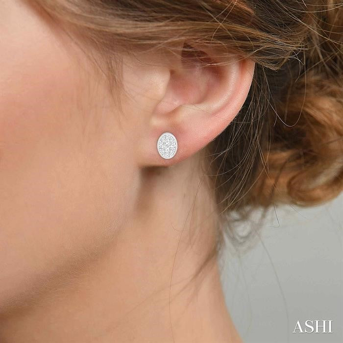 1/2 Ctw Oval Shape Shine Bright Round Cut Diamond Bezel Stud Earrings in 14K White Gold