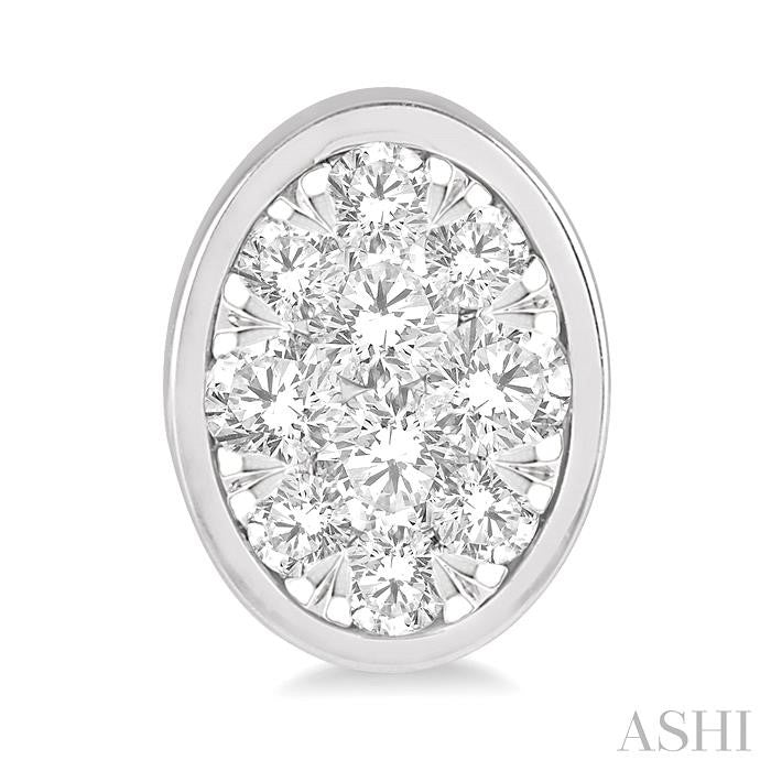 1/2 Ctw Oval Shape Shine Bright Round Cut Diamond Bezel Stud Earrings in 14K White Gold
