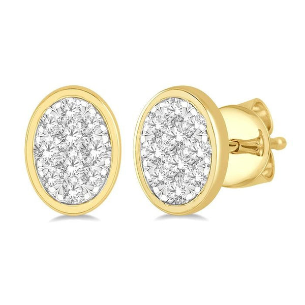 1/3 Ctw Oval Shape Shine Bright Round Cut Diamond Bezel Stud Earrings in 14K Yellow and White Gold