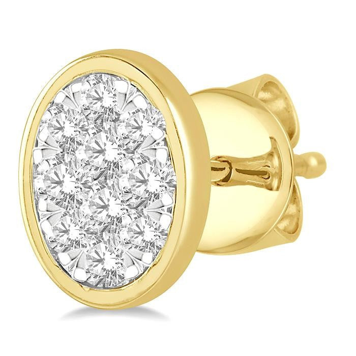 1/3 Ctw Oval Shape Shine Bright Round Cut Diamond Bezel Stud Earrings in 14K Yellow and White Gold