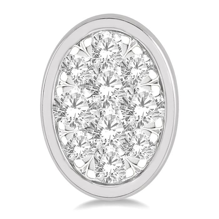 1/3 Ctw Oval Shape Shine Bright Round Cut Diamond Bezel Stud Earrings in 14K White Gold
