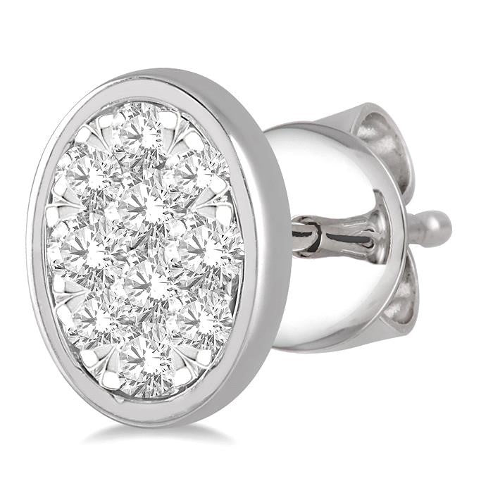 1/3 Ctw Oval Shape Shine Bright Round Cut Diamond Bezel Stud Earrings in 14K White Gold