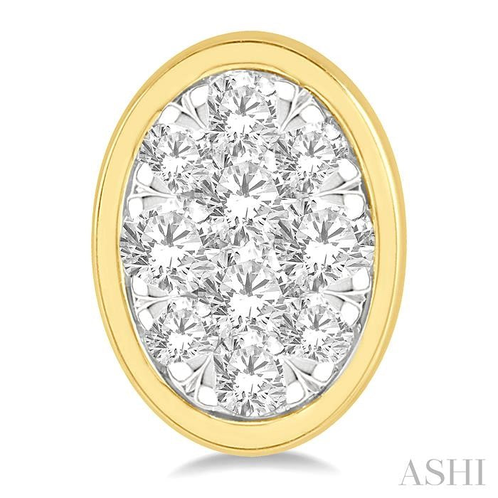 1/3 Ctw Oval Shape Shine Bright Round Cut Diamond Bezel Stud Earrings in 14K Yellow and White Gold