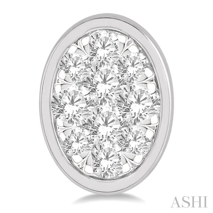 1/3 Ctw Oval Shape Shine Bright Round Cut Diamond Bezel Stud Earrings in 14K White Gold