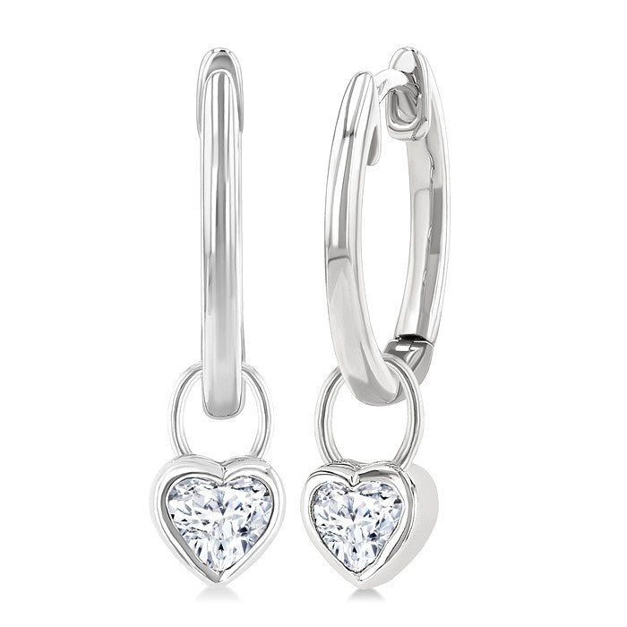 1/3 Ctw Bezel Set Heart Cut Diamond Huggie Earrings in 14K White Gold