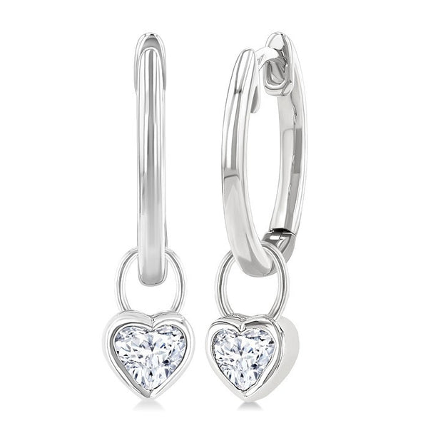 1/3 Ctw Bezel Set Heart Cut Diamond Huggie Earrings in 14K White Gold