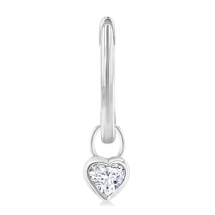 1/3 Ctw Bezel Set Heart Cut Diamond Huggie Earrings in 14K White Gold
